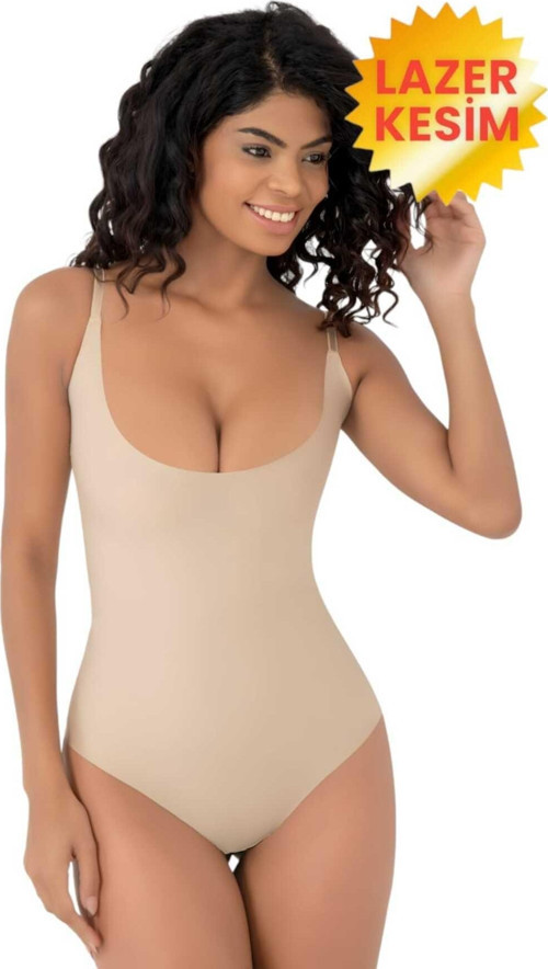 Kadın Lazer Kesim İz Yapmaz Göğüs Destekli Askılı Toparlayıcı Body Slip Korse