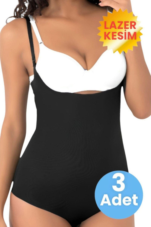 Kadın Lazer Kesim İnceltici Ve Toparlayıcı Göğüs Altı Askılı Body Korse 3'Lü Set