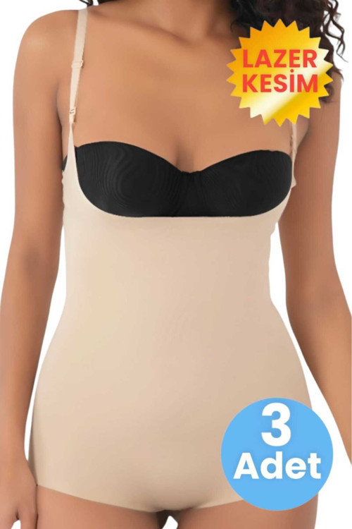 Kadın Lazer Kesim İnceltici Ve Toparlayıcı Göğüs Altı Askılı Body Korse 3'Lü Set
