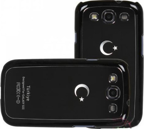 Galaxy S3 i9300 ile Uyumlu Sert Kauçuk Kılıf Ay Yıldızlı Model Siyah Renk