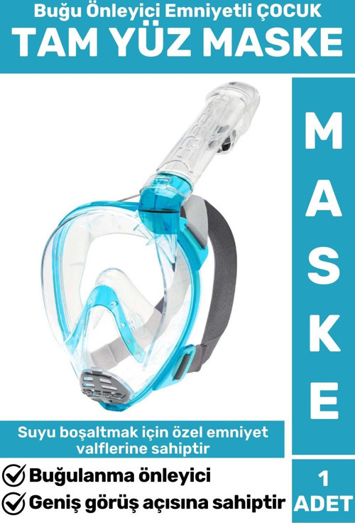 Premium Buğu Yapmaz %30 Daha Geniş Görüş Açılı Su Tahliye Emniyetli Dalış Çocuk Tam Yüz Maske
