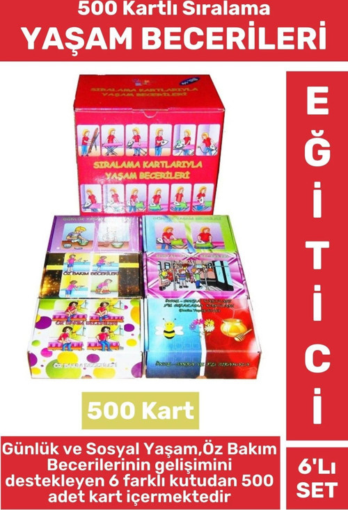 Premium Eğitici Sosyal Günlük Yaşam Öz Bakım Geliştirici 500 Sıralama Kartı YAŞAM BECERİLER 6'LI SET