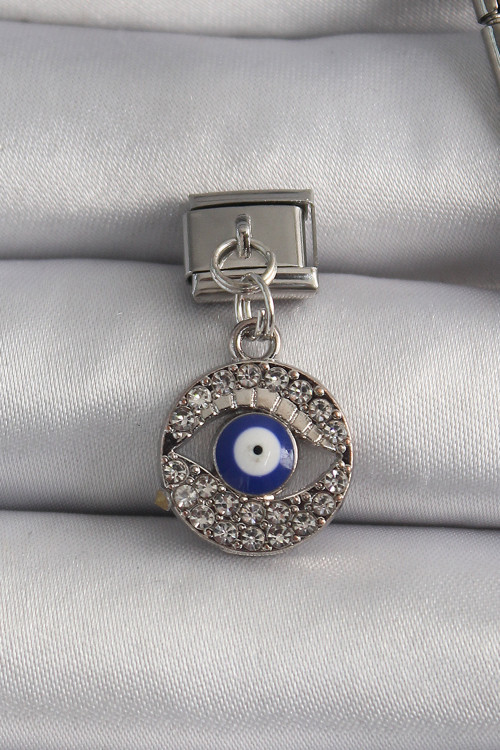 Gümüş Renk Sallantı Zirkon Taşlı Göz Model Nazar Boncuk Detay Nomination Charm - EBJ250113W30344