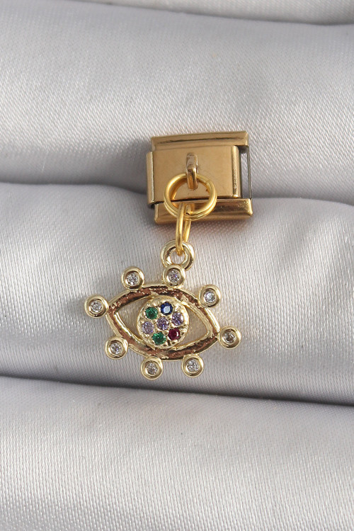 Gold Renk Sallantı Zirkon Taşlı Göz Model Nomination Charm - EBJ250113W30418