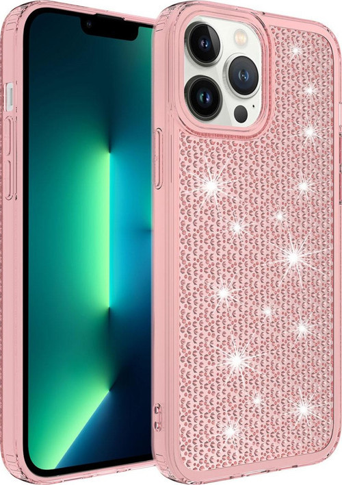 Apple iPhone 13 Pro Max Kılıf Airbagli Parlak Tasarımlı Snow Kapak - Pembe