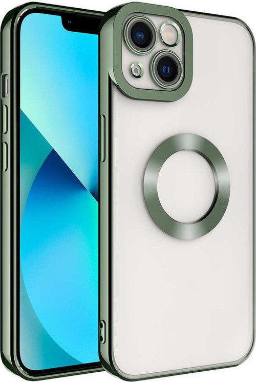 Apple iPhone 14 Kılıf Kamera Korumalı Logo Gösteren Omega Kapak - Yeşil