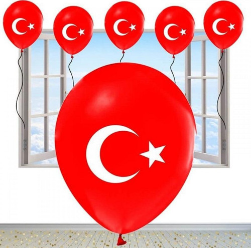 YÜKSEK KALİTE 25 ADET TÜRK BAYRAKLI BALON KIRMIZI BAYRAKLI BALON HELYUM GAZI UYUMLUDUR İTALYAN MALI