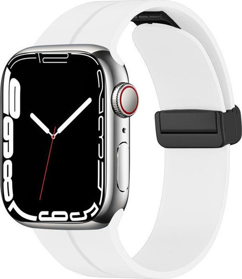 Apple Watch 7 45mm Kordon Yumaş Doku Premium Hiss Silikon Kordon- KRD-84 - Beyaz