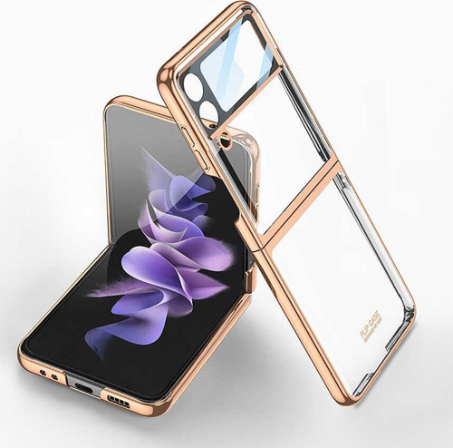 Galaxy Z Flip 4 Kılıf İnce Tasarım Lens Koruma Şeffaf Arka Yüzey- Kıpta Lensli - Altın