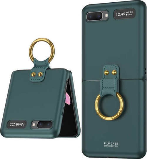 Galaxy Z Flip Kılıf Yüzüklü Stand Olabilen İnce Tasarım-Flip Kıpta Ring - Koyu Yeşil