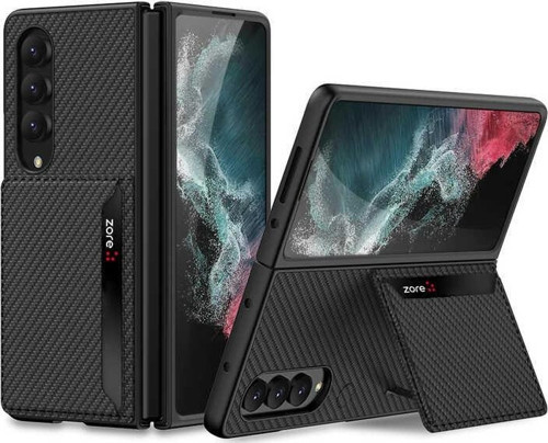 Samsung Z Fold 4 Kılıf Karbonfiber Arka Yüzey Kartlıklı Kıpta Silikon Kapak