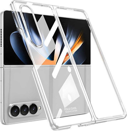 Galaxy Z Fold 4 Kılıf Full Camlı İnce Tasarım Şeffaf Arka Kısım- Camlı Kıpta - Renksiz