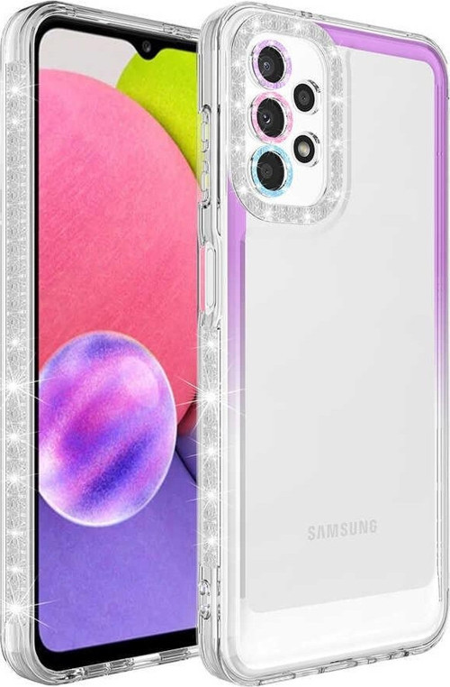 Samsung A52 Kılıf Simli ve Renk Geçiş Tasarımlı Lens Korumalı Park Kapak