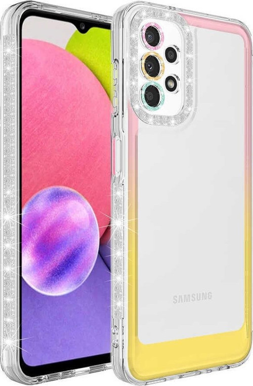 Samsung A53 5G Kılıf Simli ve Renk Geçiş Tasarımlı Lens Korumalı Park Kapak
