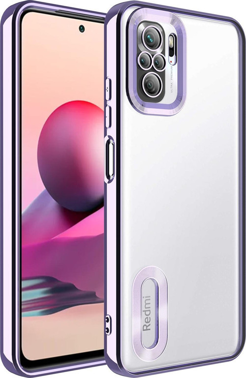 Xiaomi Redmi Note 10S Kılıf Kamera Korumalı Logo Gösteren Şeffaf Premium Omega Kapak - Lila