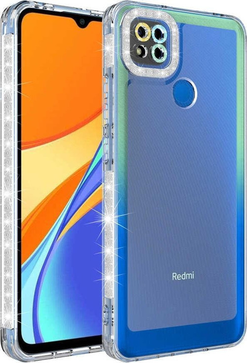 Xiaomi Redmi 9C Kılıf Simli ve Renk Geçiş Tasarımlı Lens Korumalı Park Kapak