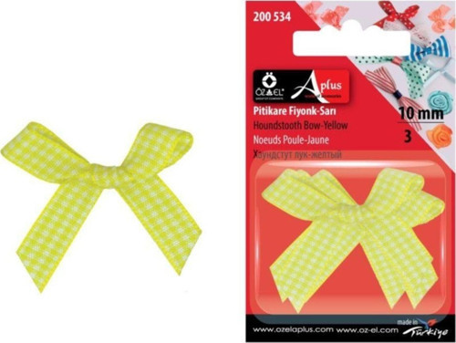 Limon Sarısı Ekose Desenli Fiyonk Kurdele 10 Mm 9 Adet 200 534