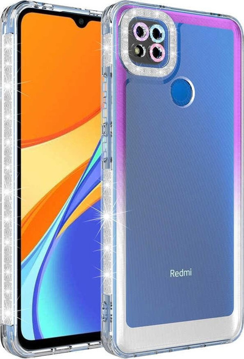 Xiaomi Redmi 9C Kılıf Simli ve Renk Geçiş Tasarımlı Lens Korumalı Park Kapak