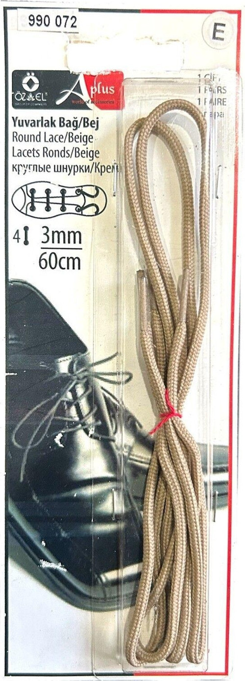 Bej 3 Mm 60 Cm Yuvarlak Ayakkabı Bağı, Bir Çift Ayakkabı Bağcığı 990 072