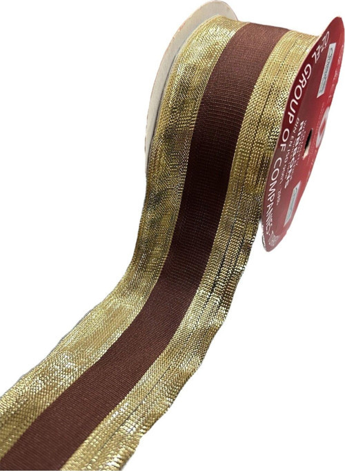 Kahverengi Altın Simli Geçişli Paketlik Kurdele 4 Cm 3 Mt 135 087
