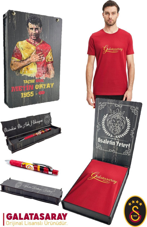 Orijinal Lisanslı Kırmızı Erkek T-Shirt + Uçlu Kalem Set Hediyelik Ahşap Kutulu