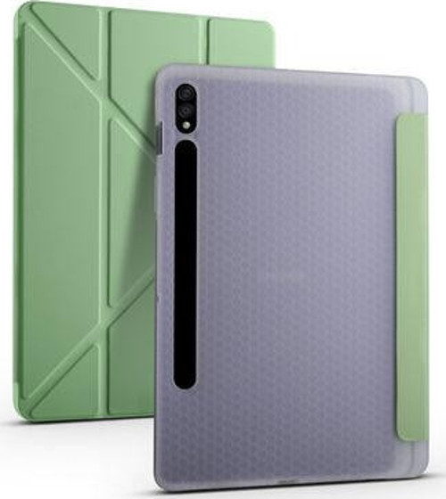 Samsung Galaxy Tab S7 Plus T970 Kılıf Tri Folding Slikon Stand Olabilen Kalemlikli