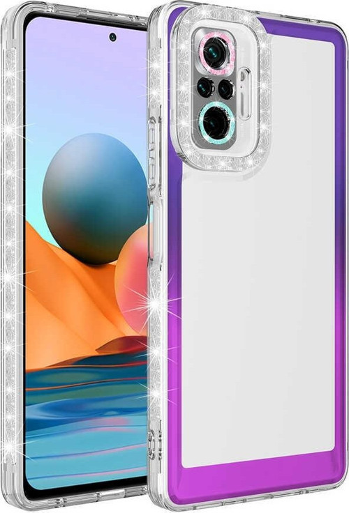 Xiaomi Redmi Note 10 Pro Kılıf Simli ve Renk Geçiş Tasarımlı Lens Korumalı Park Kapak