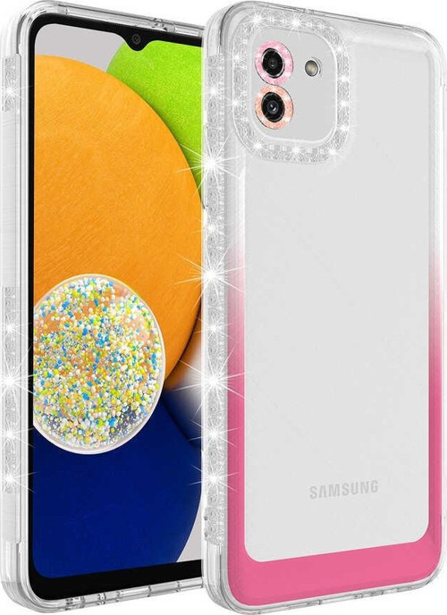 Samsung A03 Kılıf Simli ve Renk Geçiş Tasarımlı Lens Korumalı Park Kapak
