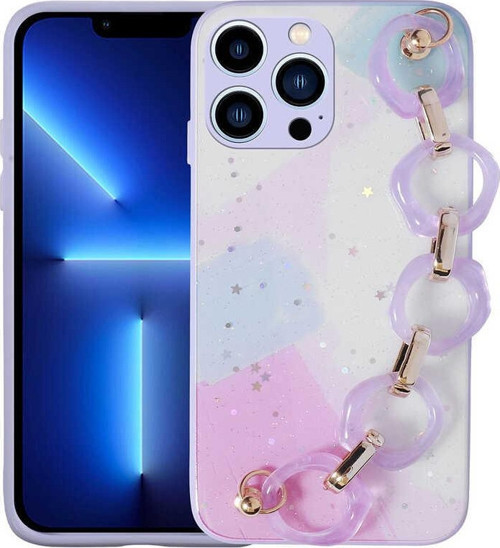 iPhone 13 Pro Max Simli El Askılı Silikon Kılıf - Lila