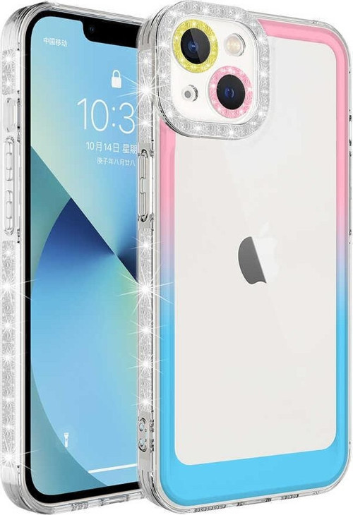 Apple iPhone 14 Plus Kılıf Simli ve Renk Geçiş Tasarımlı Lens Korumalı Park Kapak