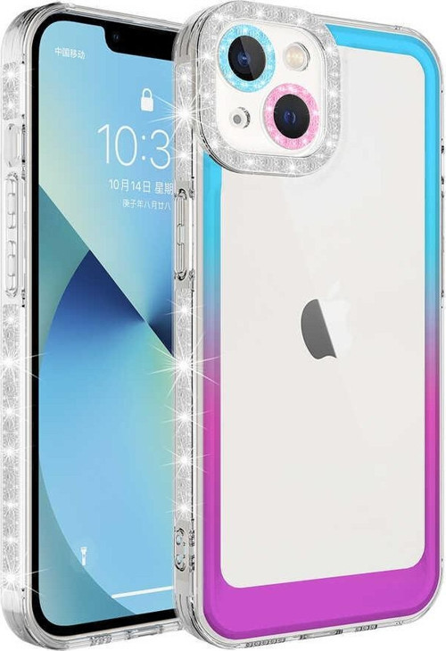 Apple iPhone 14 Plus Kılıf Simli ve Renk Geçiş Tasarımlı Lens Korumalı Park Kapak