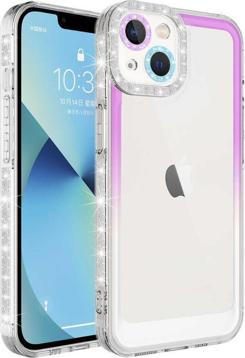 Apple iPhone 14 Plus Kılıf Simli ve Renk Geçiş Tasarımlı Lens Korumalı Park Kapak
