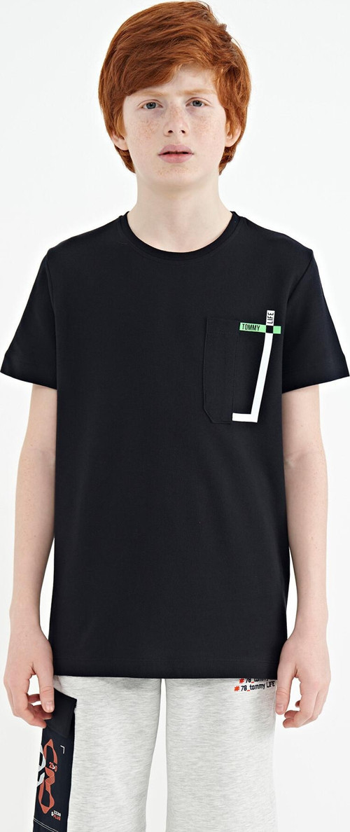 Lacivert Cep Detaylı O Yaka Standart Kalıp Erkek Çocuk T-Shirt - 11120