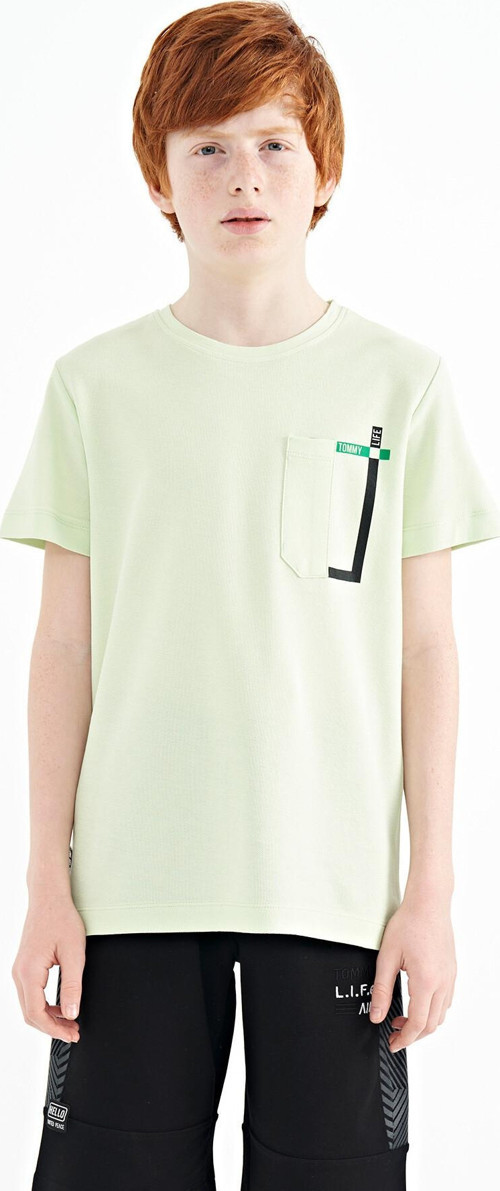 Açık Yeşil Cep Detaylı O Yaka Standart Kalıp Erkek Çocuk T-Shirt - 11120