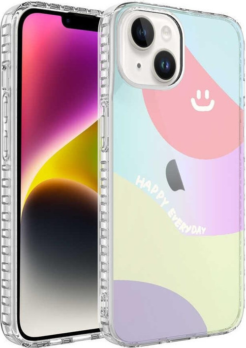 Apple iPhone 14 Kılıf Airbag Kenarlı Renkli Desenli Silikon Elegans Kapak