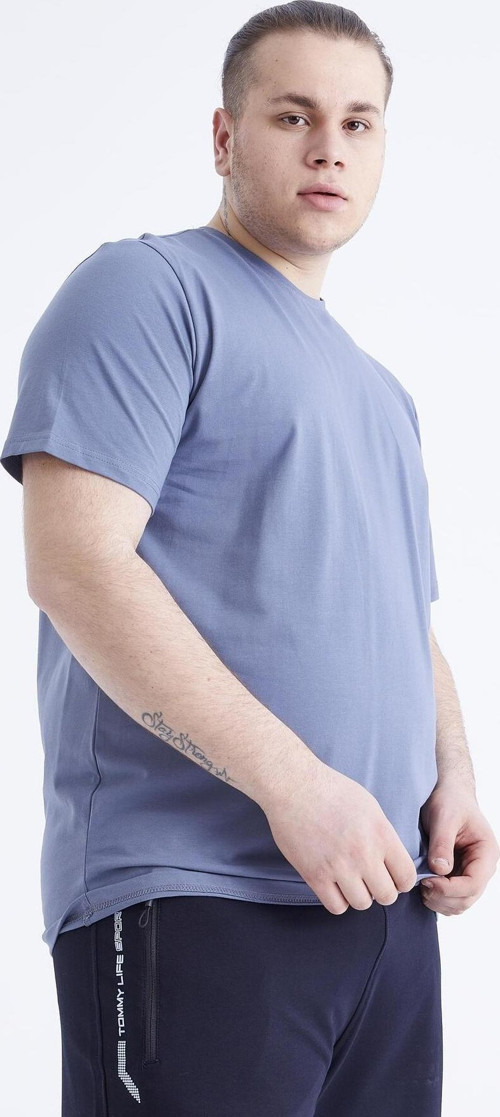 Petrol Basic Kısa Kol O Yaka Büyük Beden Erkek T-Shirt - 88072