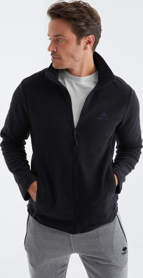 Lacivert Fermuarlı Dik Yaka Standart Kalıp Erkek Polar Sweatshirt - 88134