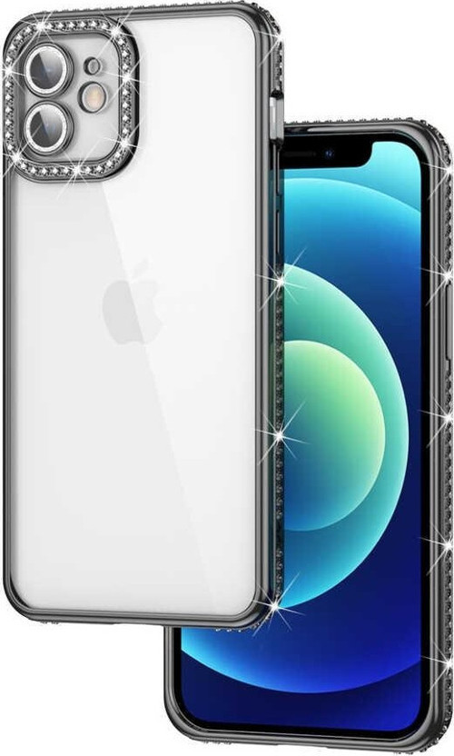 Apple iPhone 12 Kılıf Kamera Korumalı Taşlı Mina Kapak