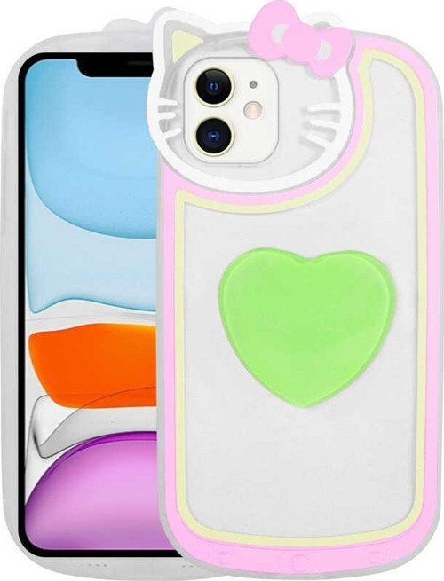 Apple iPhone 12 Kılıf Kedi Figürlü Transparan Pop Soketli Ritmik Kapak
