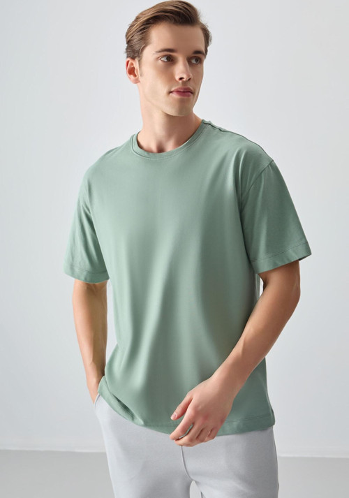 Açık Yeşil %100 Pamuk Kalın Yumuşak Dokulu Oversize Fit Basic Erkek T-Shirt - 88353