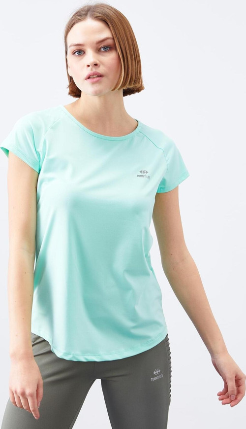 Mint Yeşili Sırt Pencereli Kısa Kol Standart Kalıp O Yaka Kadın T-Shirt - 97101