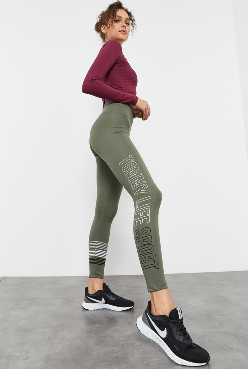 Çağla Yüksek Bel Yazı Baskılı Slim Fit Dar Paça Kadın Tayt - 94544