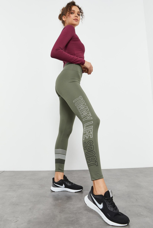 Çağla Yüksek Bel Yazı Baskılı Slim Fit Dar Paça Kadın Tayt - 94544