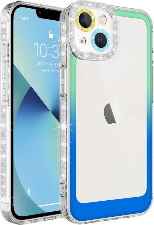 Apple iPhone 13 Kılıf Simli ve Renk Geçiş Tasarımlı Lens Korumalı Park Kapak