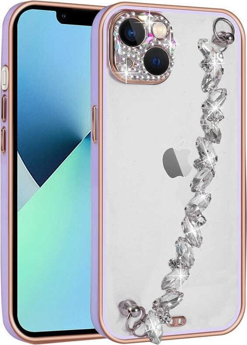 Apple iPhone 13 Kılıf Taş Süslemeli Kamera Korumalı El Tutamaçlı Blazer Kapak