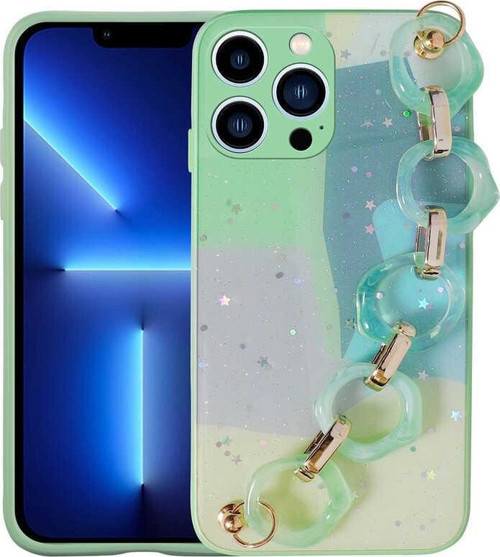 Apple iPhone 13 Pro Kılıf Simli Desenli El Askılı Tutacaklı Elsa Silikon Kapak