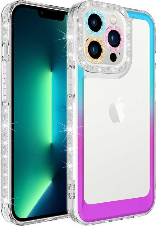 Apple iPhone 13 Pro Kılıf Simli ve Renk Geçiş Tasarımlı Lens Korumalı Park Kapak