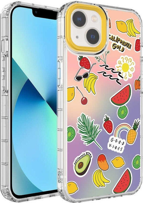 Apple iPhone 14 Kılıf Kamera Korumalı Renkli Desenli Sert Silikon Korn Kapak