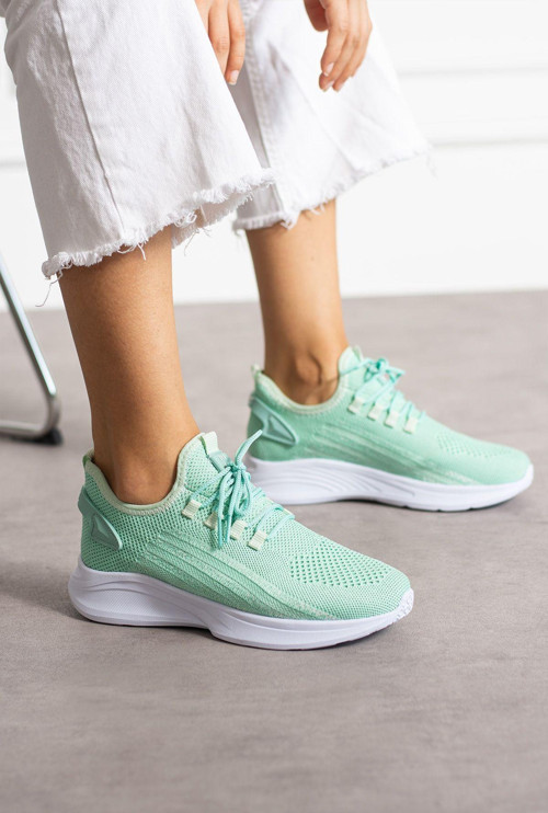 Mint Yeşili Beyaz Unisex Yıkanabilir Rahat Hava Alabilen Kokusuz Triko Spor Ayakkabı Sneaker 015 40
