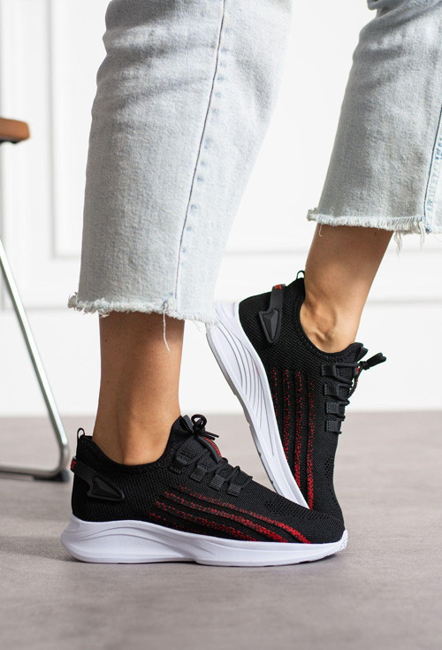 Siyah Kırmızı Unisex Yıkanabilir Rahat Hava Alabilen Kokusuz Triko Spor Ayakkabı Sneaker 015 42